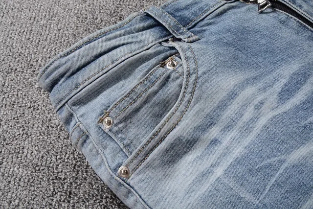 Distressed Ripped Patched Light-Wash Blue Jeans 11