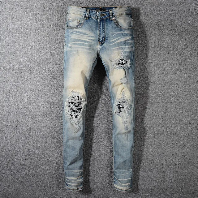 Distressed Slim-Fit Light-Wash Blue Jeans 14
