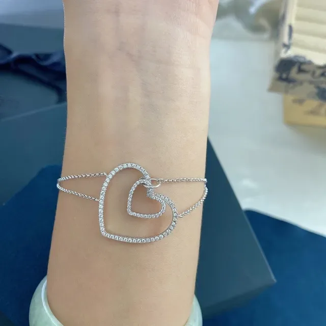 Double Heart Pavé Outline Bracelet 3