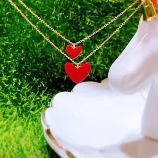 দ্বি-স্তরীয় লাল এনামেল হার্ট পেন্ডেন্ট নেকলেস