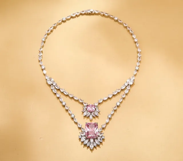 Double-Pendant Yellow and Clear Stone Multi-Strand Necklace 5