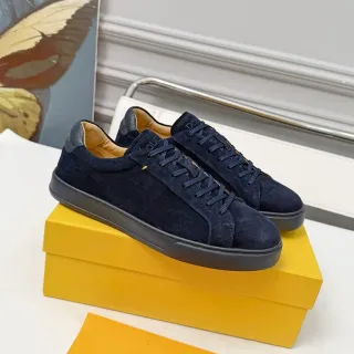DOUCAI'S Navy Suede Low-Top Lifestyle Sneakers