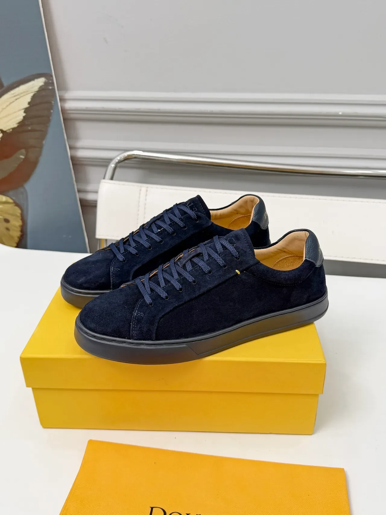 DOUCAI'S Navy Suede Low-Top Lifestyle Sneakers 4