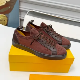 DOUCAL'S Brown Knit and Leather Low-Top Lace-Up Sneakers