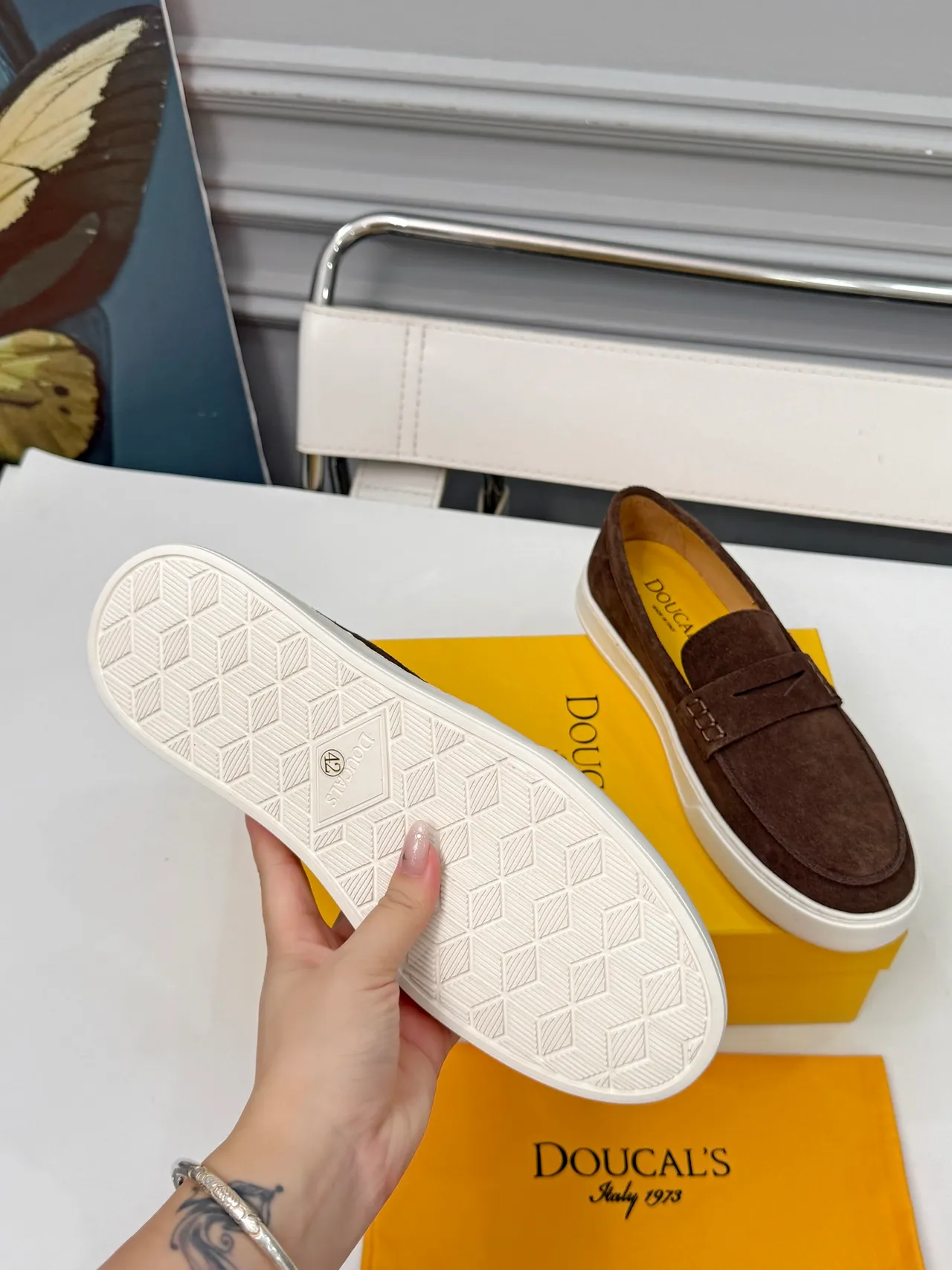 DOUCAL'S Brown White Suede Upper Penny Strap Loafer 2