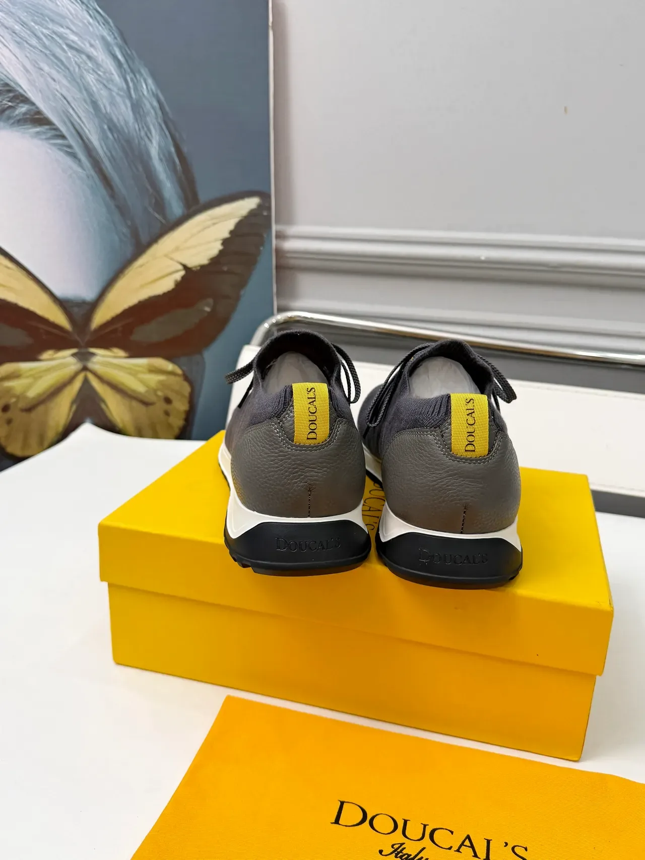 DOUCAL'S Sneakers Gris Blanc avec tige en tricot et contrefort en cuir au talon 3