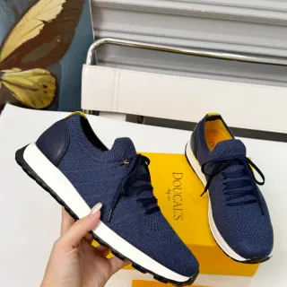 DOUCAL'S Navy Yellow Knit Upper Contrast White Midsole Sneakers