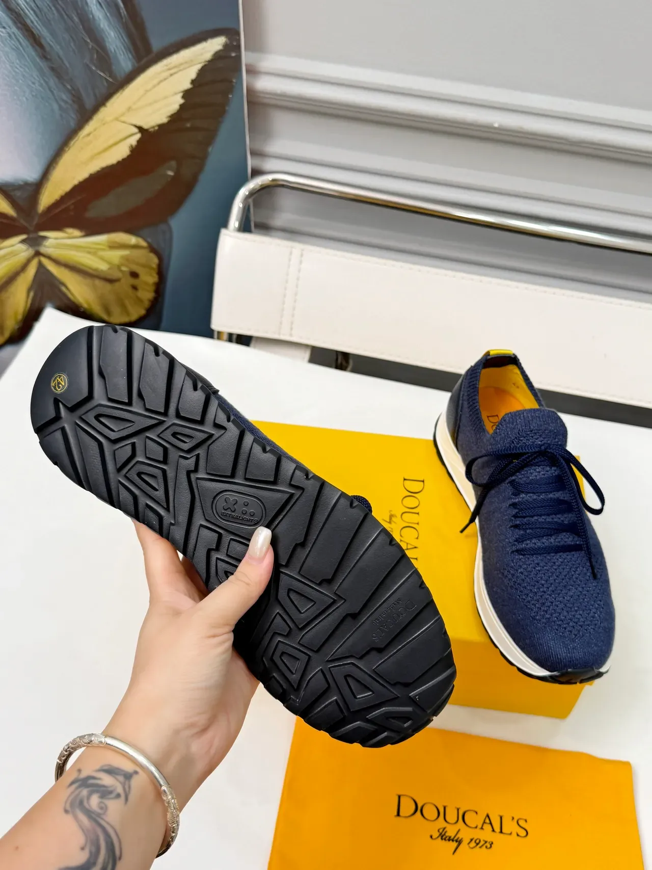 DOUCAL'S Navy Yellow Upper de Malha Contraste Midsole Branco Sneakers 2