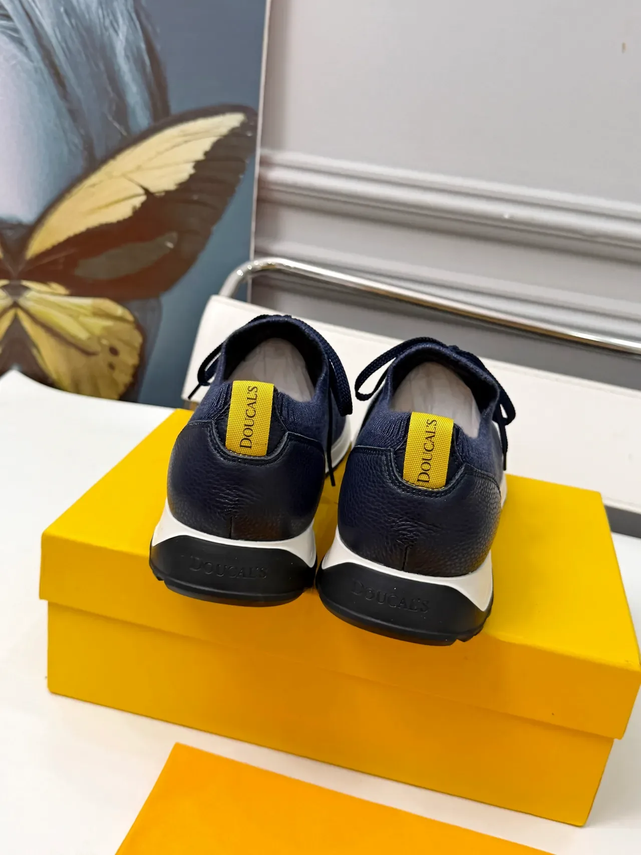 DOUCAL'S Navy Yellow Upper de Malha Contraste Midsole Branco Sneakers 3