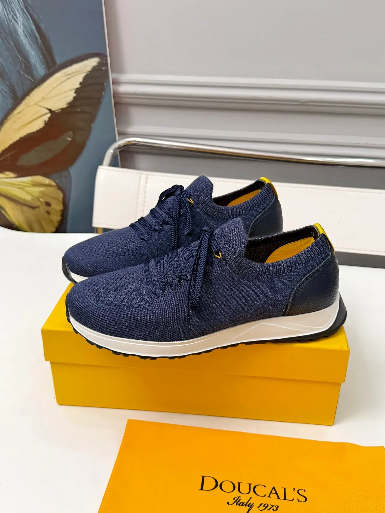DOUCAL'S Navy Yellow Upper de Malha Contraste Midsole Branco Sneakers 4