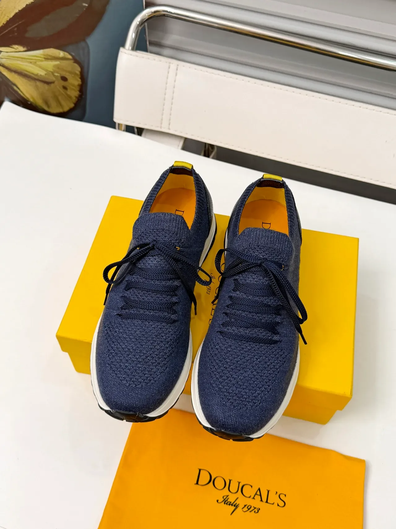 DOUCAL'S Navy Yellow Upper de Malha Contraste Midsole Branco Sneakers 5