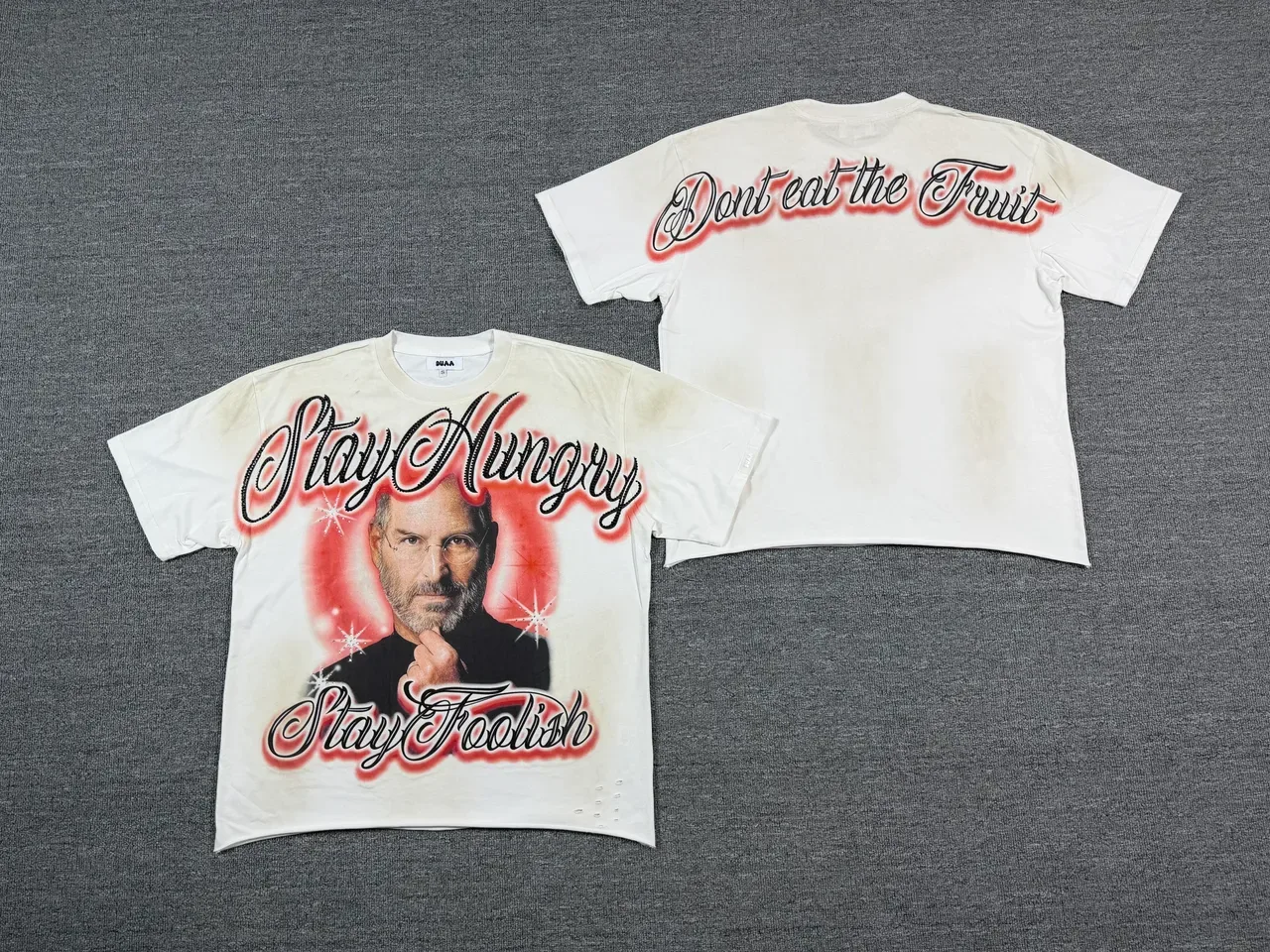DUAA Stay Hungry Stay Foolish Graphic Distressed T-Shirt 4
