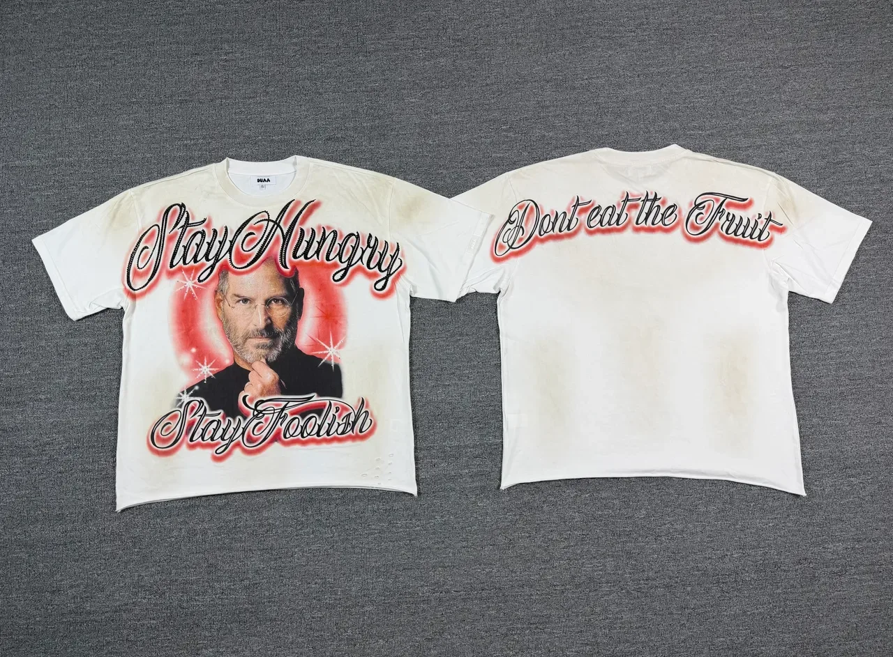 DUAA Stay Hungry Stay Foolish Graphic Distressed T-Shirt 7