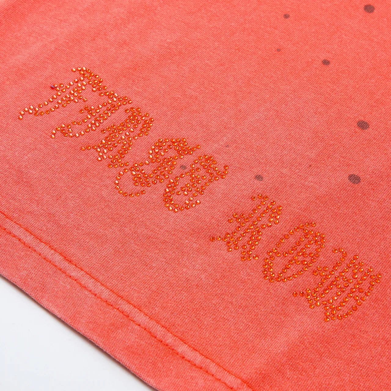 FIRST ROW Distressed Orange Rhinestone-Trimmed Graphic T-Shirt 9