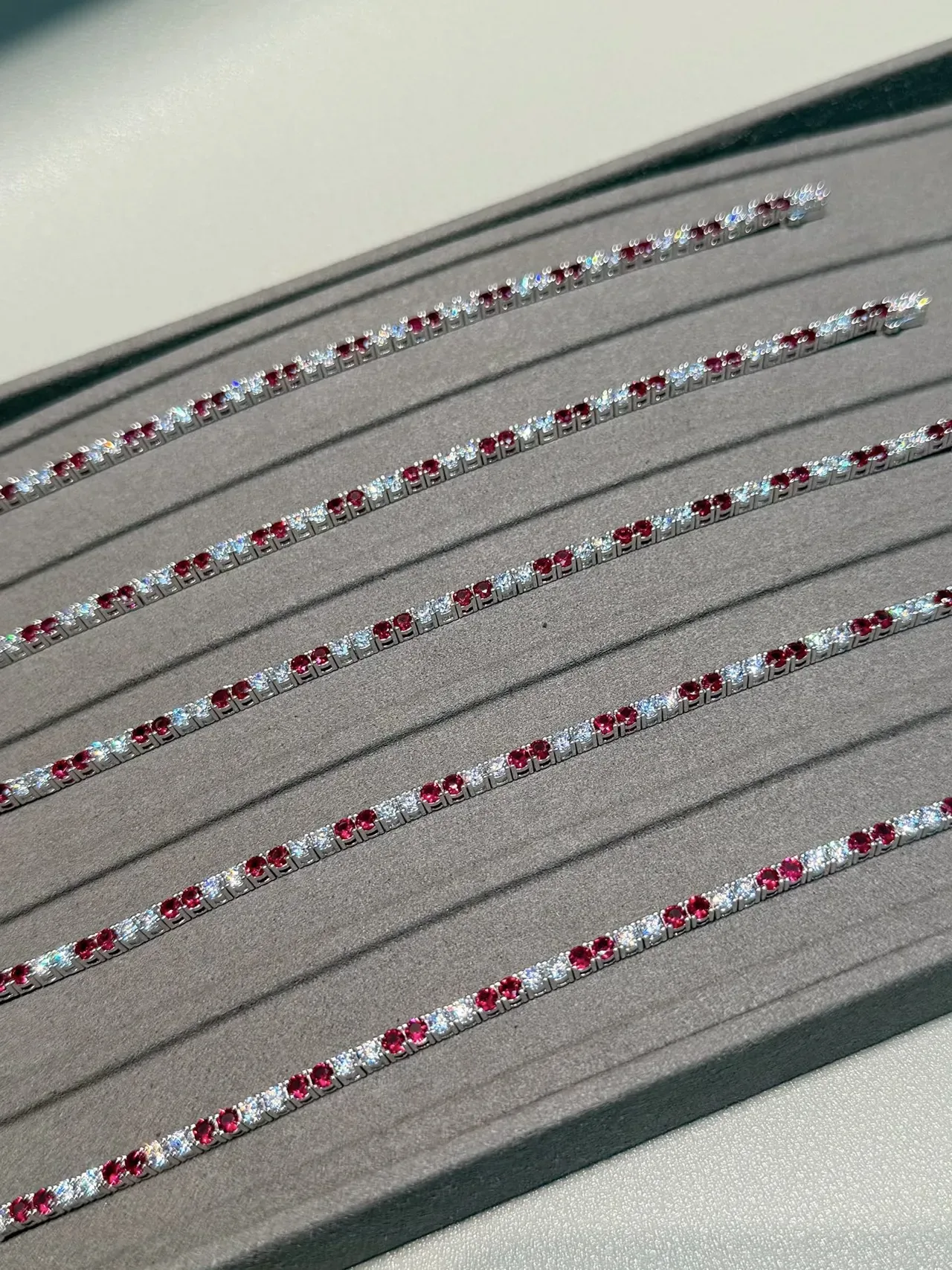 Five-Stone Alternating Diamond and Ruby Channel-Set Ring 3