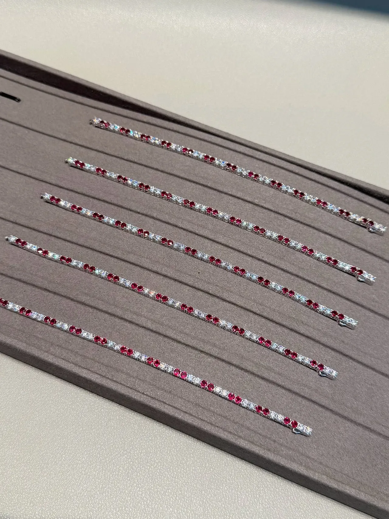 Five-Stone Alternating Diamond and Ruby Channel-Set Ring 4