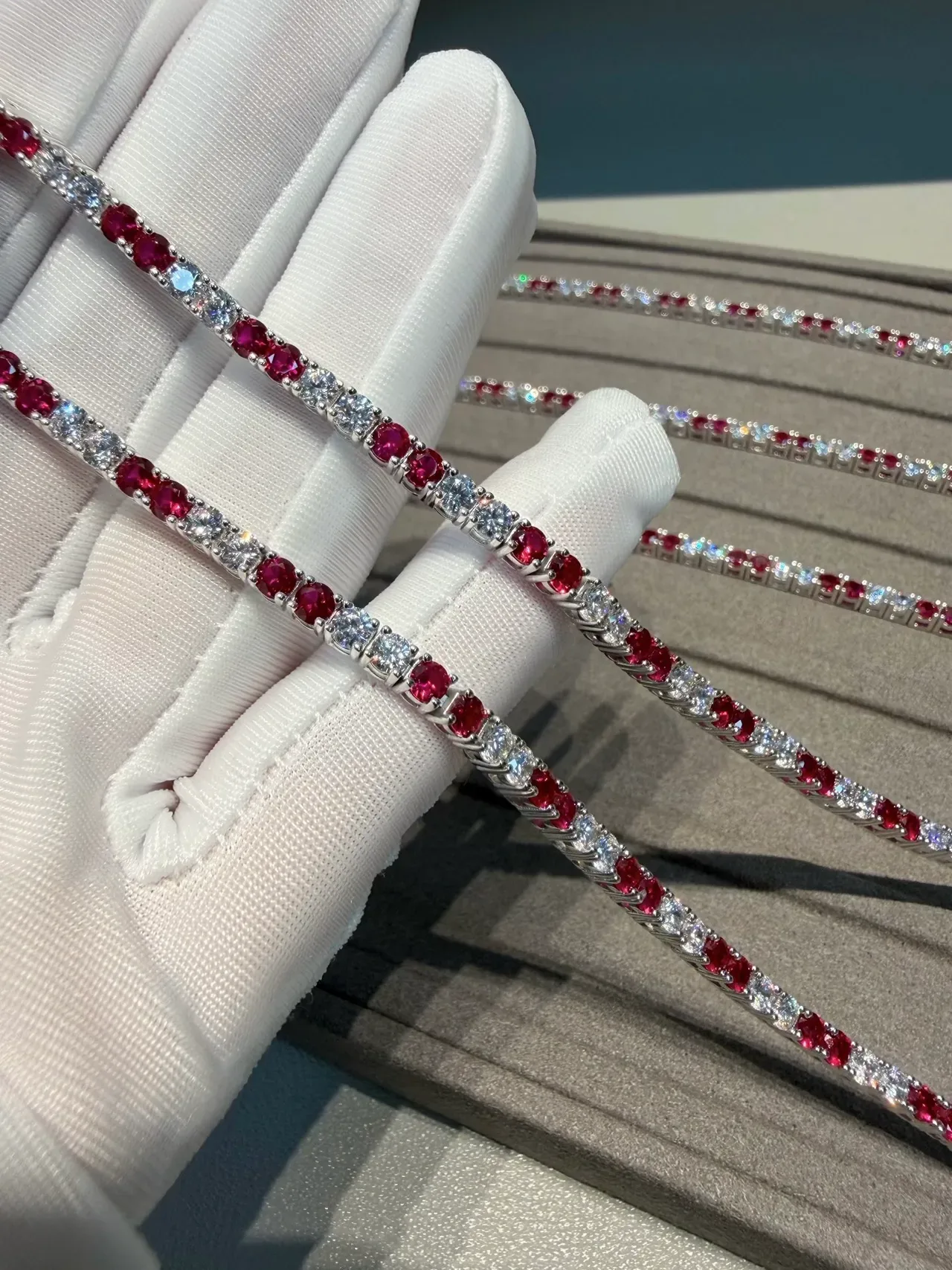 Five-Stone Alternating Diamond and Ruby Channel-Set Ring 5