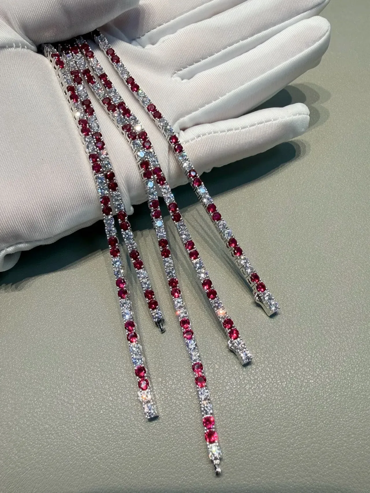 Five-Stone Alternating Diamond and Ruby Channel-Set Ring 6