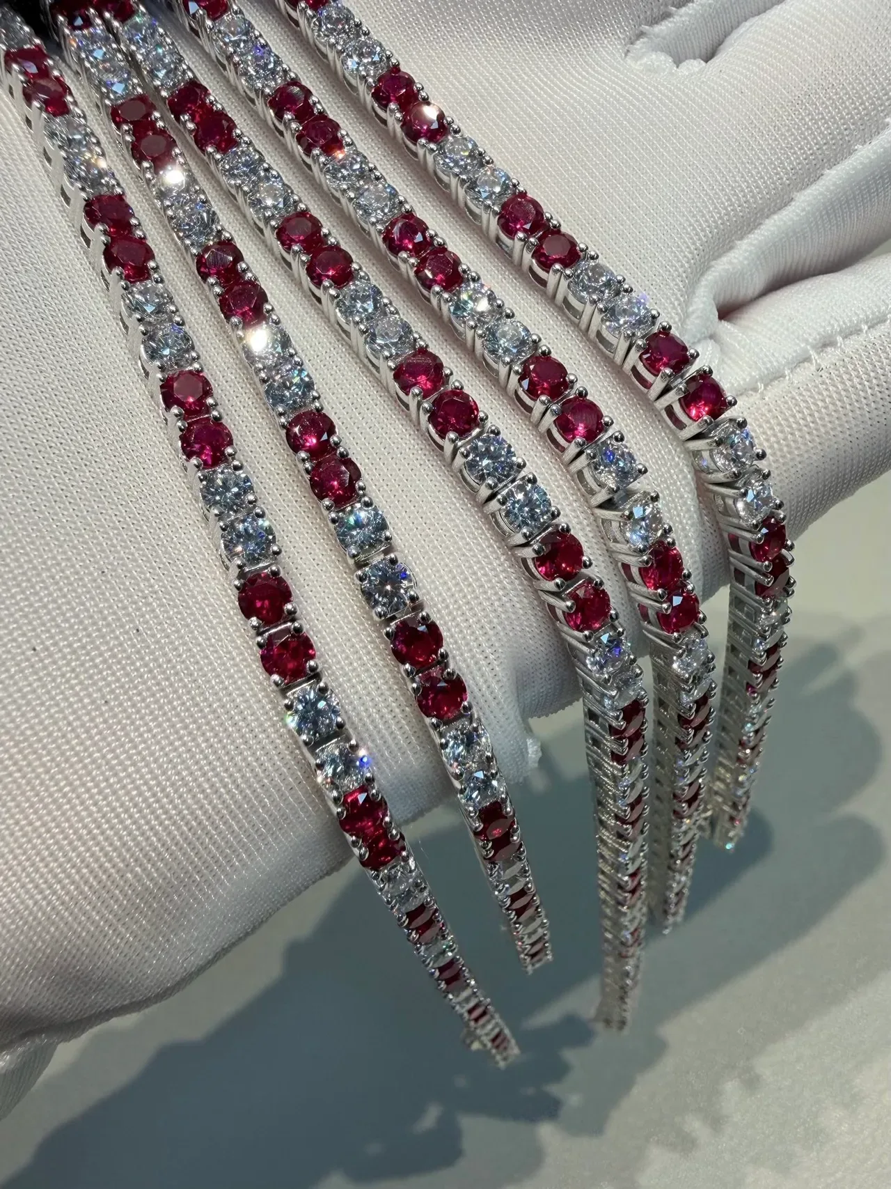 Five-Stone Alternating Diamond and Ruby Channel-Set Ring 8