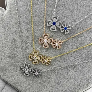 Collier Floral Double Pendentif Cristal Pavé