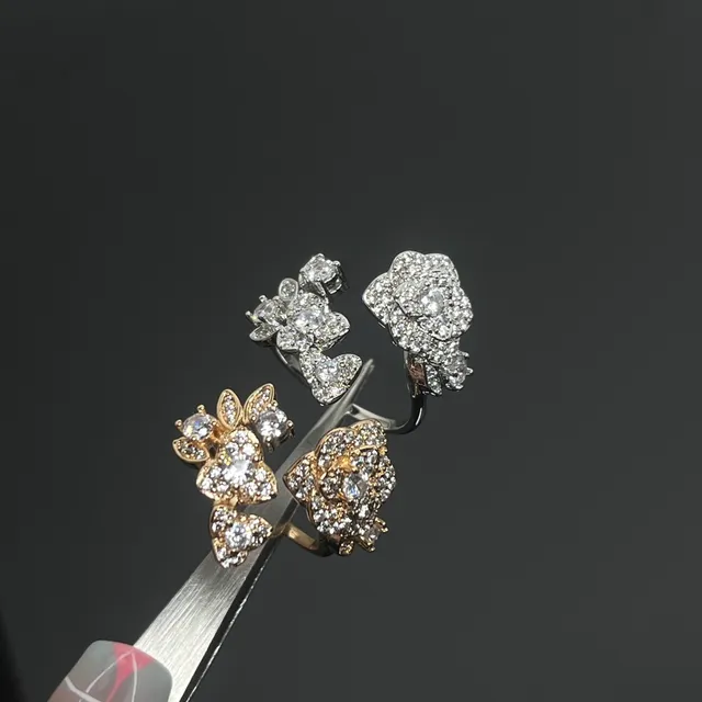 Floral Pavé Crystal Gold-Tone Open Ring 2
