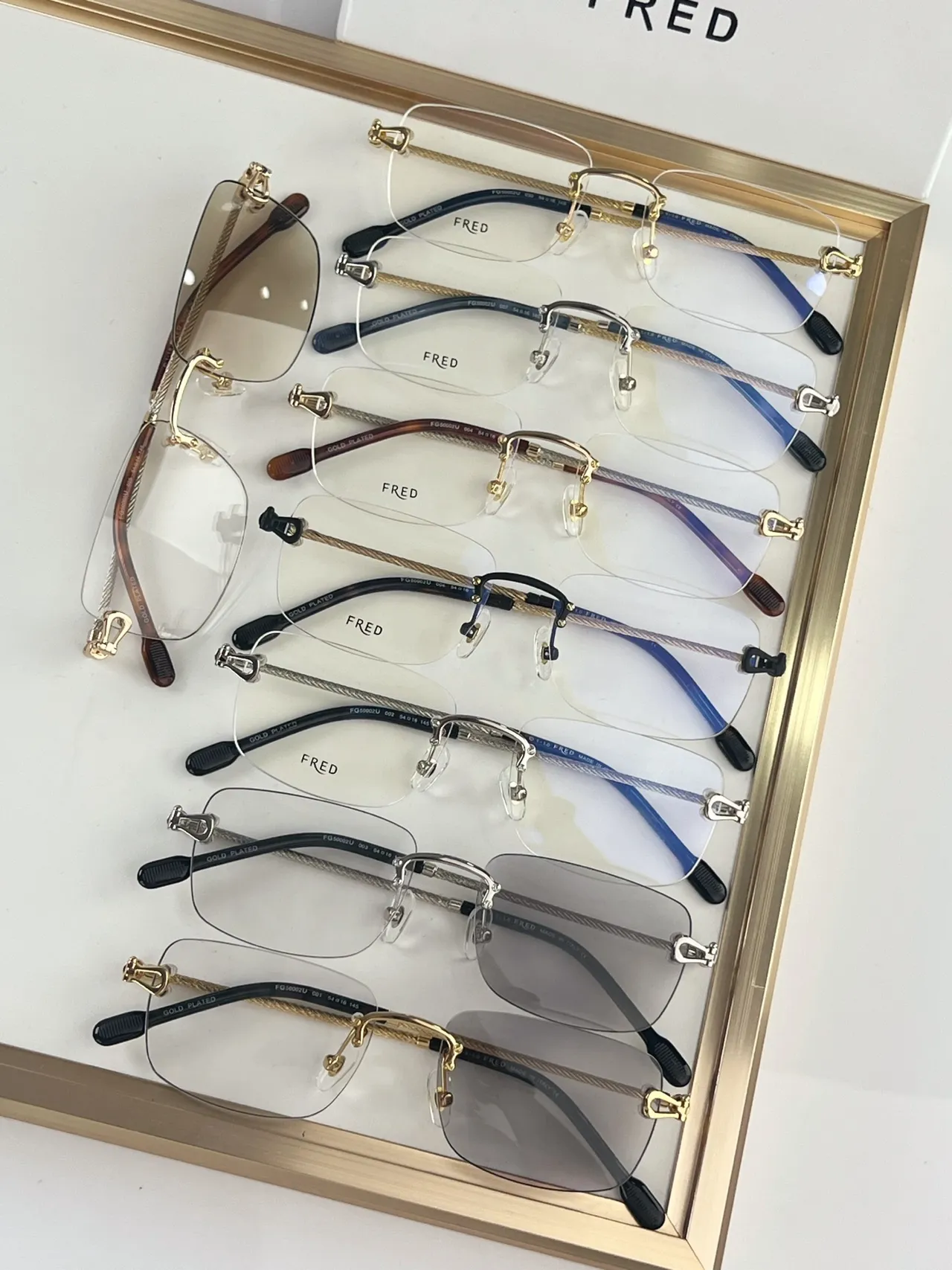 Fred Gold أسود بدون إطار أذرع سلك ملتوية نظارات بصرية 3