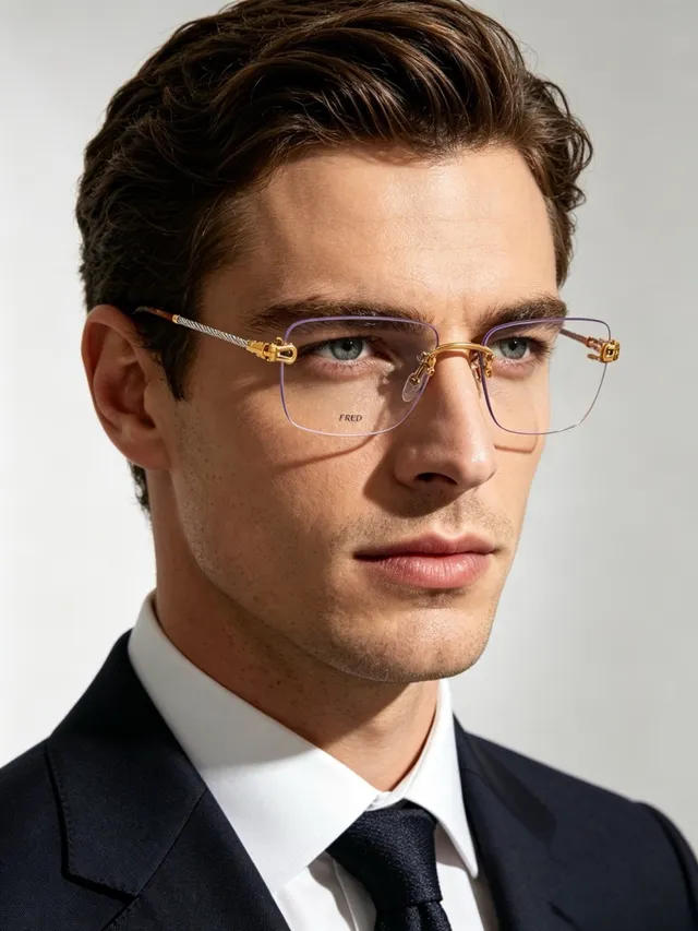 Fred Gold أسود بدون إطار أذرع سلك ملتوية نظارات بصرية 5