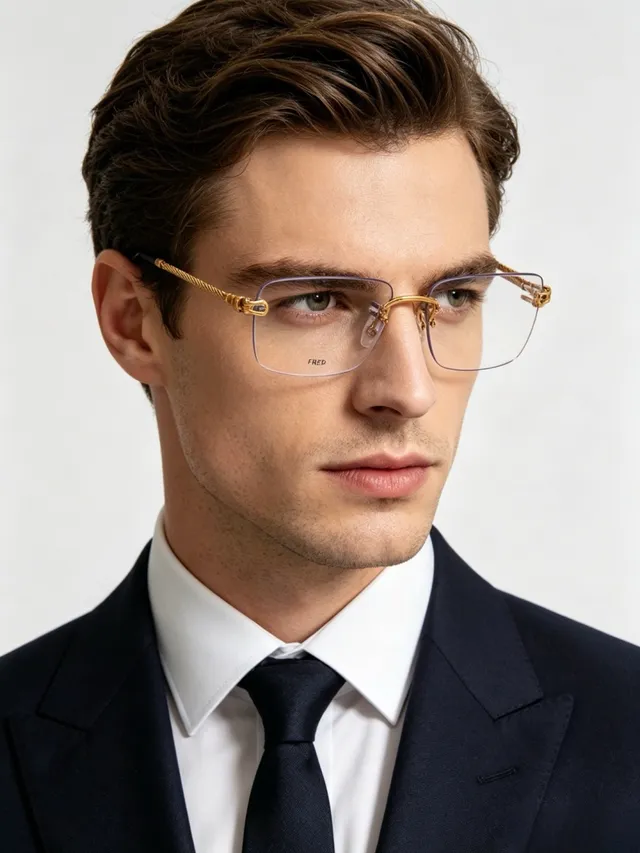 Fred Gold أسود بدون إطار أذرع سلك ملتوية نظارات بصرية 7