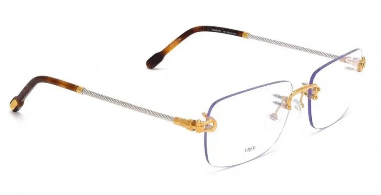 Fred Gold أسود بدون إطار أذرع سلك ملتوية نظارات بصرية 9