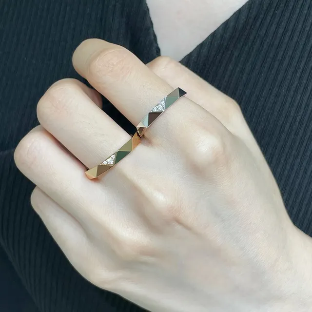 Geometric Faceted Pavé-Set Multi-Tone Stackable Rings 9
