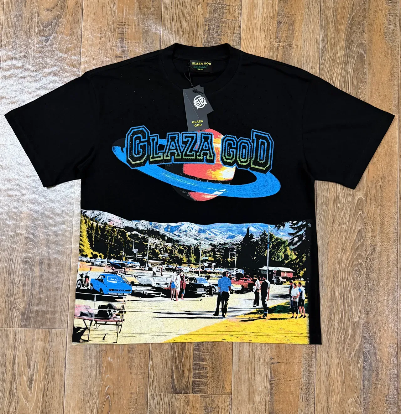 GLAZA GOD Graphic Print Oversized Black T-Shirt 3