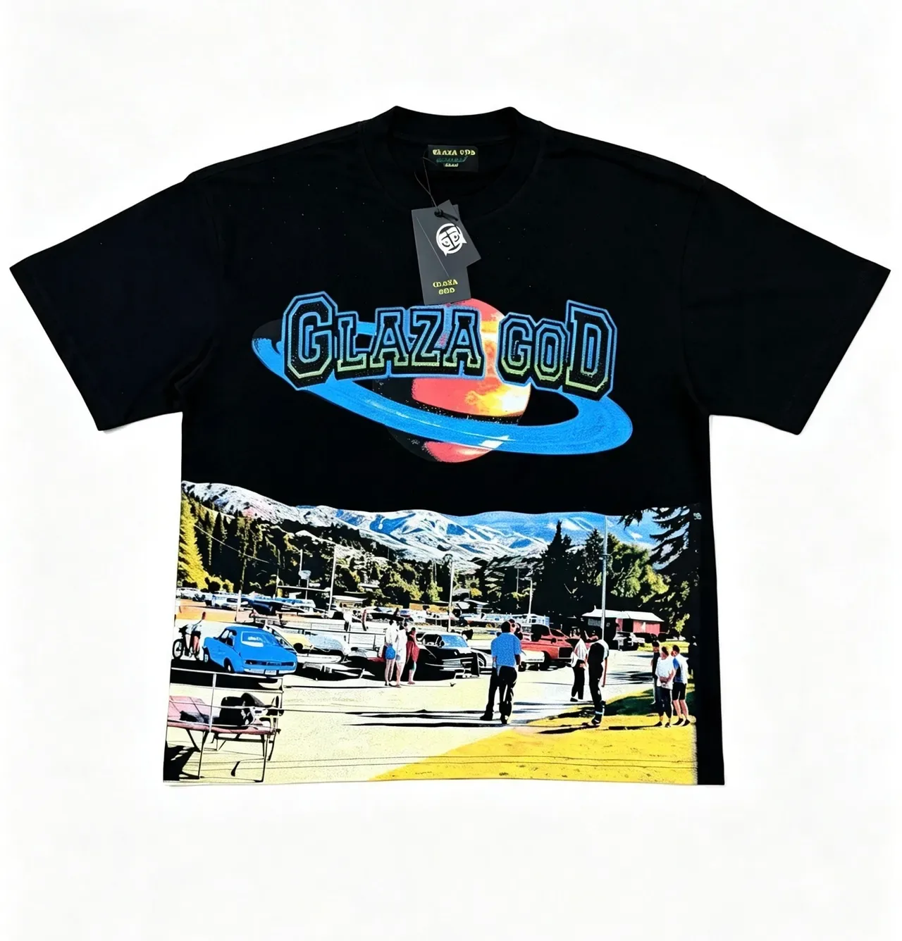 GLAZA GOD Graphic Print Oversized Black T-Shirt 6