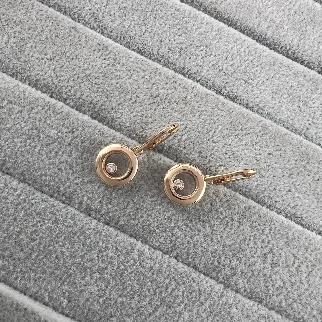 Gold and Silver Circular Open-Frame Floating Stone Earrings 2