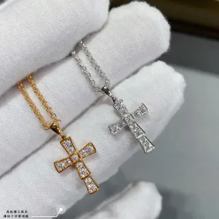 Gold and Silver Tone Pave-Set Cross Pendant Necklaces