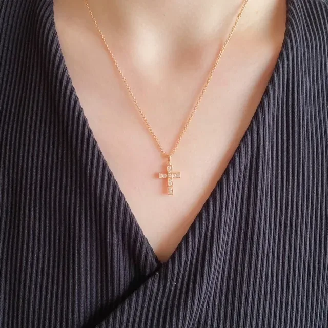 Gold and Silver Tone Pave-Set Cross Pendant Necklaces 9
