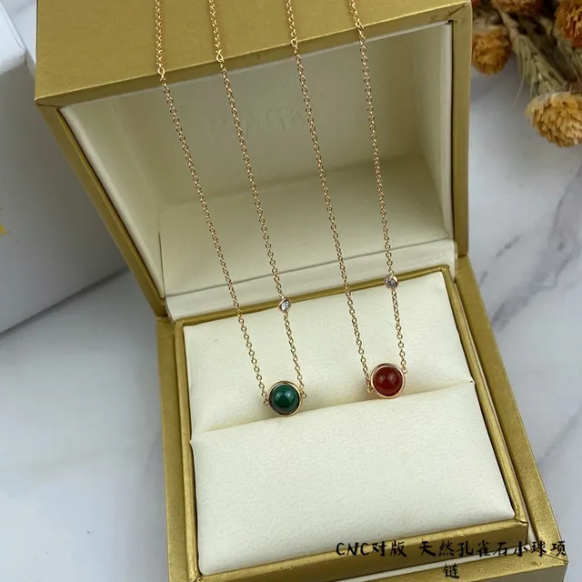 Gold Green Chain Round Cabochon Pendant Necklace 6