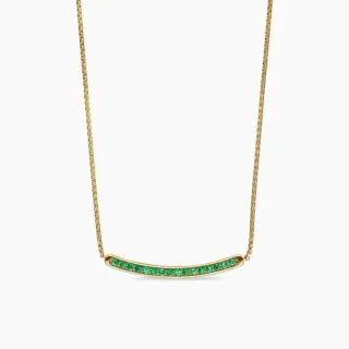 Collier avec pendentif en barre courbe doré vert avec gemmes incrustées en canal