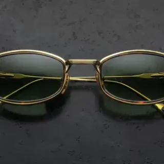 Gold Green Oval Metal Frame Finish Sunglasses