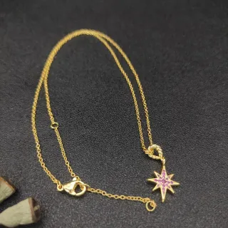 Collier Chaîne Or et Rose, Pendentif en Forme d'Étoile