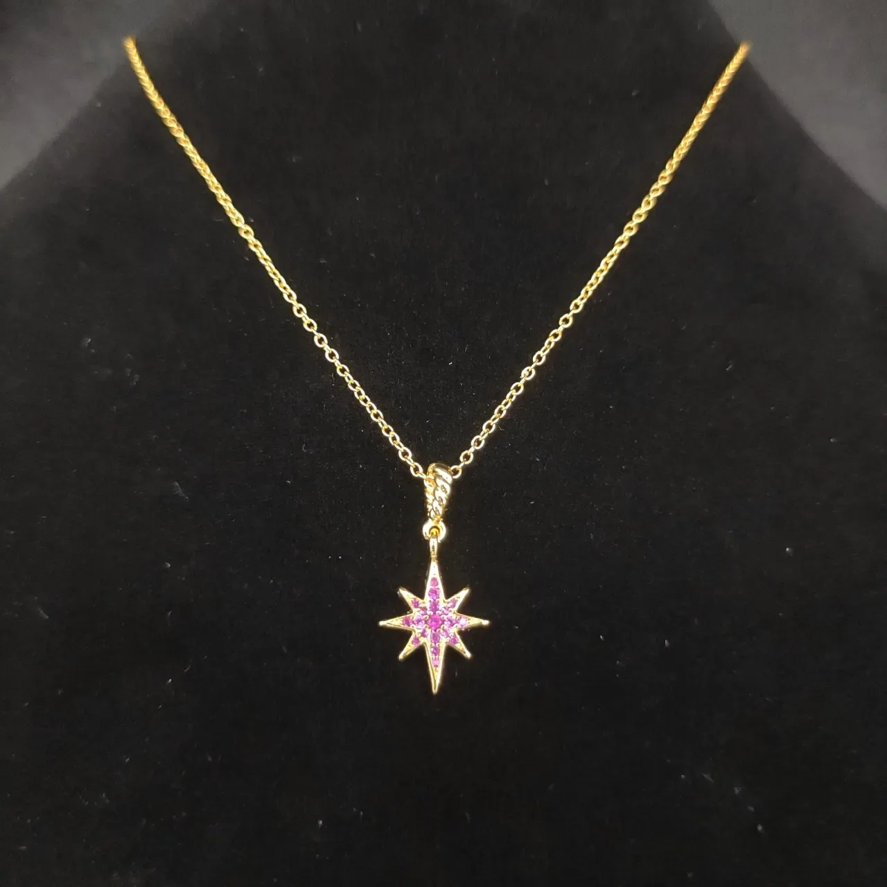 Gold Pink Chain Star-Shaped Pendant Necklace 6