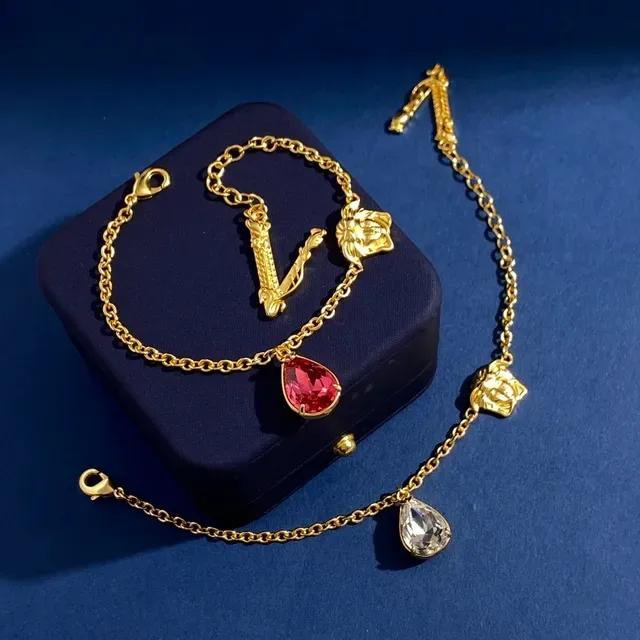 Gold Red Chain Lion Head Charms Bracelet 4