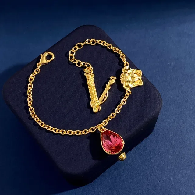 Gold Red Chain Lion Head Charms Bracelet 8