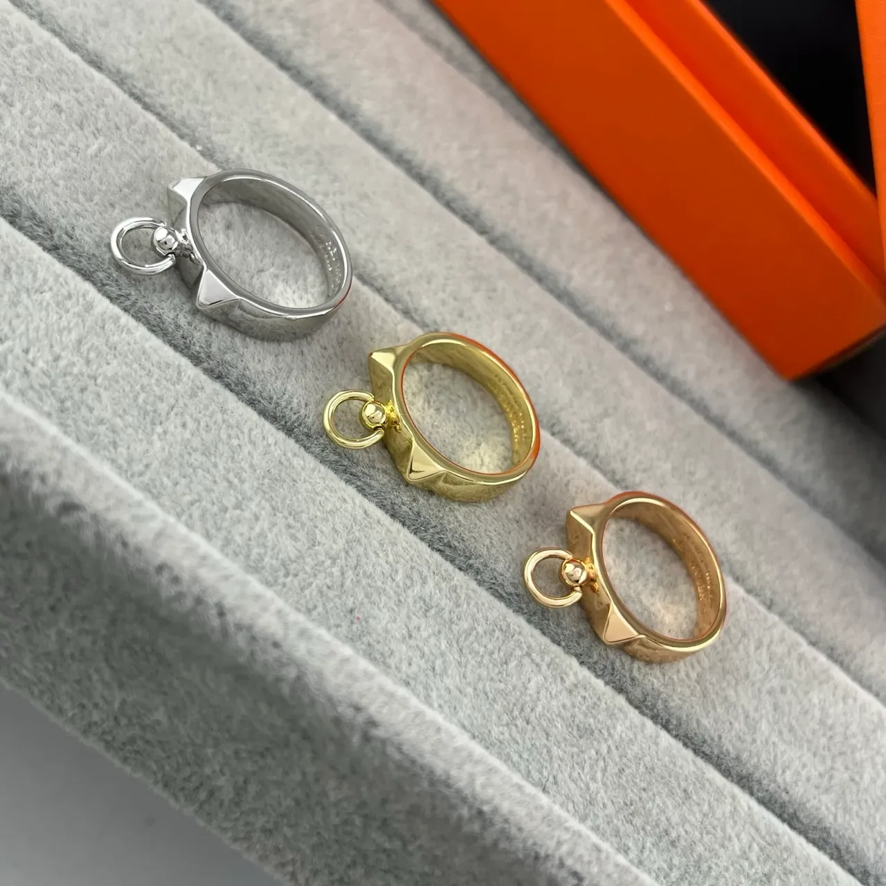 Gold Silver Geometric Band Polished Metal Ring 6
