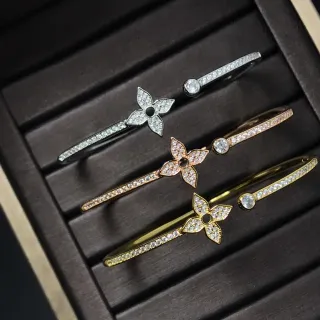 سوار مفتوح ذهبي فضي Pavé-Set نمط زهري