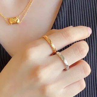 Gold Silver Quilted Texture Thin Band Ring