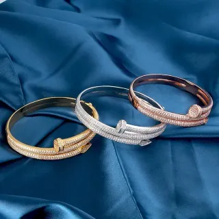 Gold Silver Rose Gold Pavé Crystal Hinged Bangle Bracelets