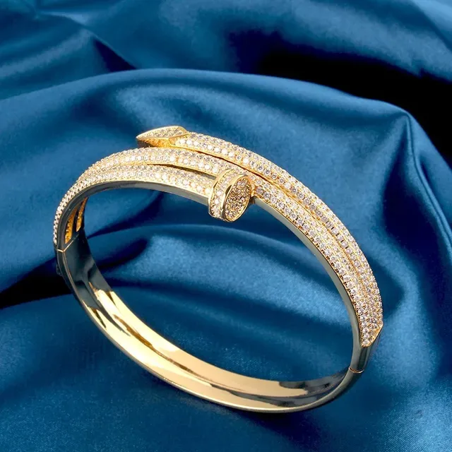 Gold Silver Rose Gold Pavé Crystal Hinged Bangle Bracelets 4