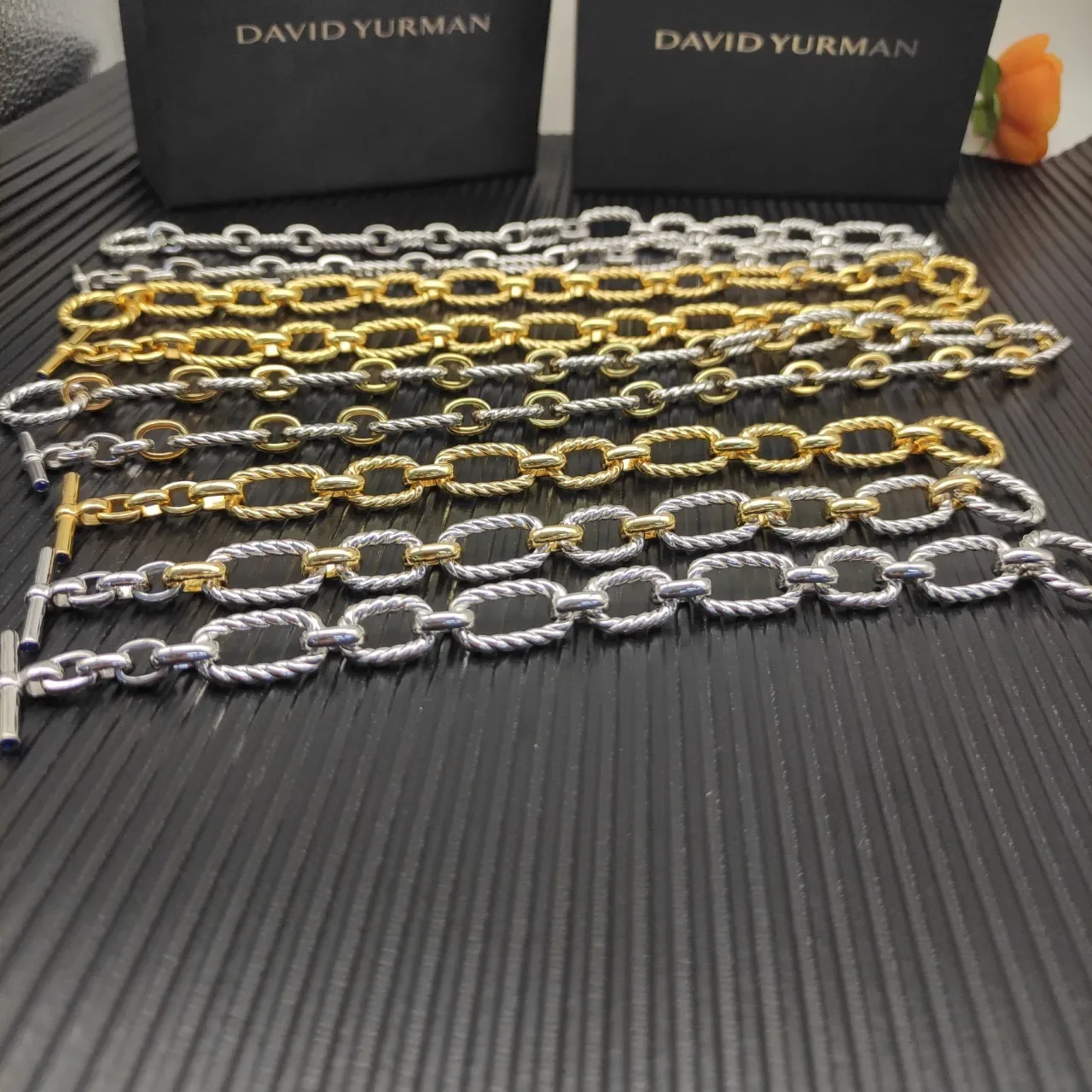 Gold Silver Twisted Rope-Link Chain Oval Alternation Bracelet 3