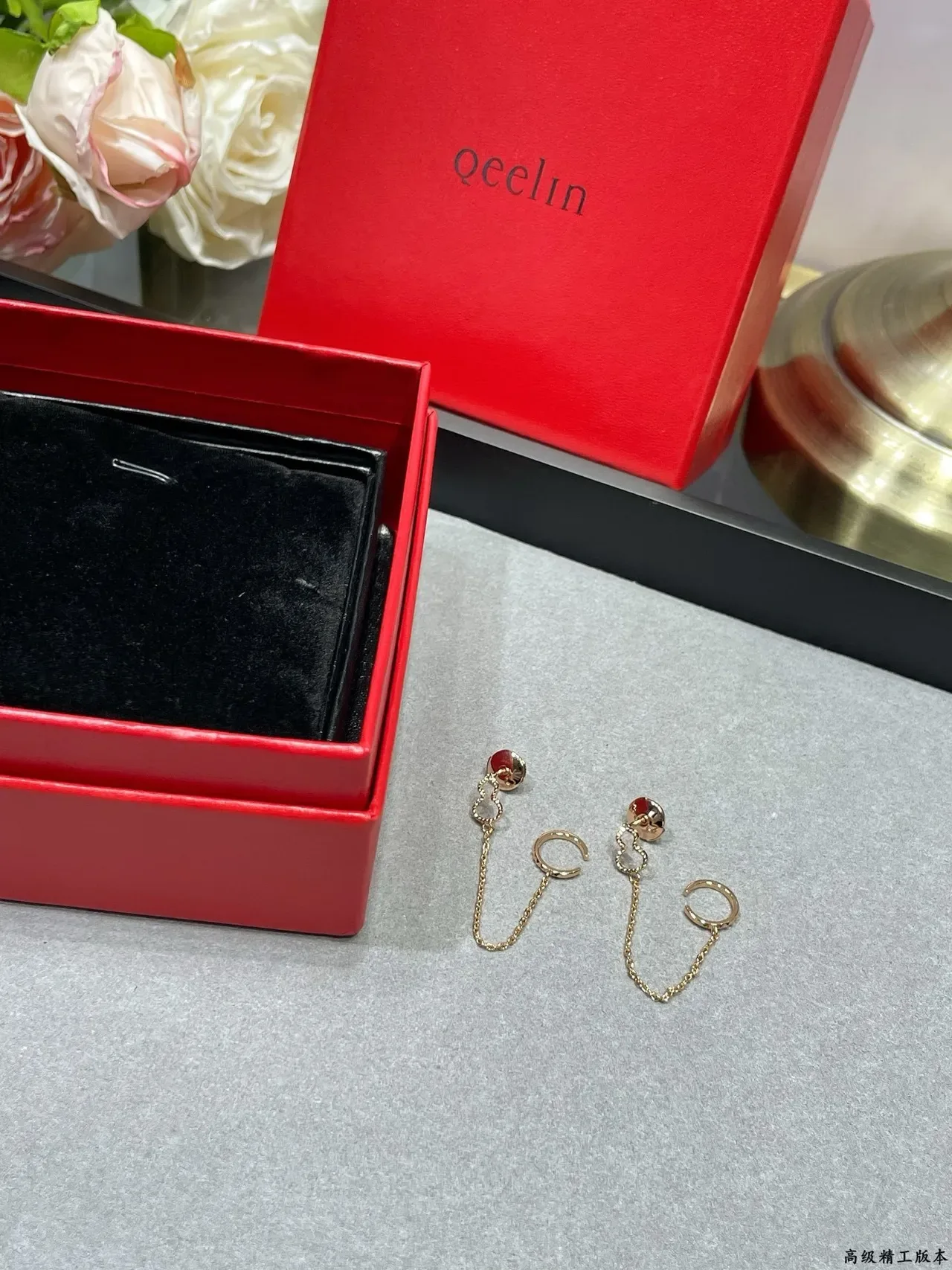 Gold-Tone Clover Top Chain Drop Earrings 4