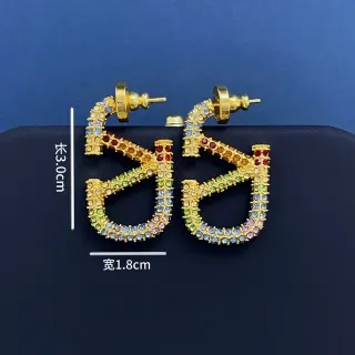 أقراط ذهبية اللون متعددة الألوان مع حجر الراينستون، تصميم هندسي، إطار مفتوح